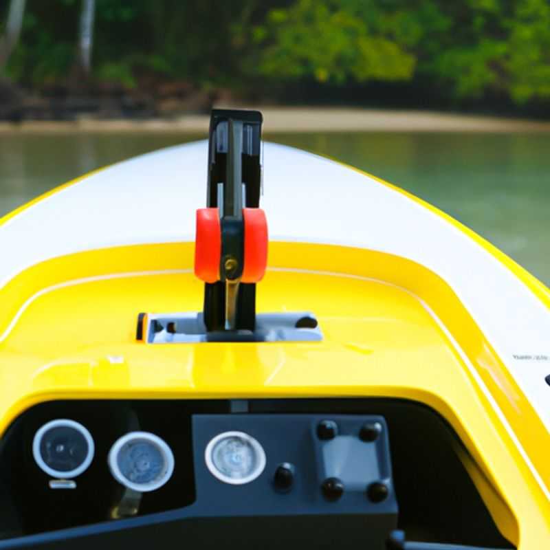 Close-up of a high-performance rudder system for RC boats.